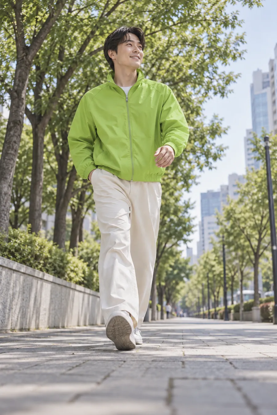 가로수길을 걷는 사람